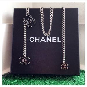 AUTH Chanel Classic Black & Silver Necklace & Belt